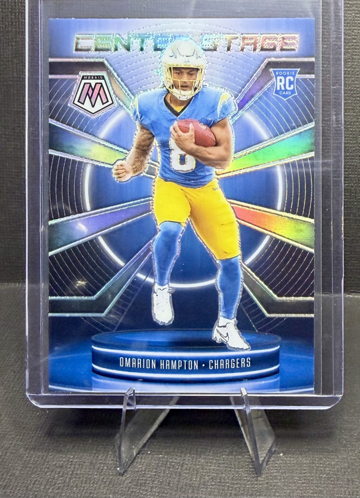 2025 Panini Mosaic - Center Stage Mosaic Omarion Hampton #6 Silver Prizm (RC)