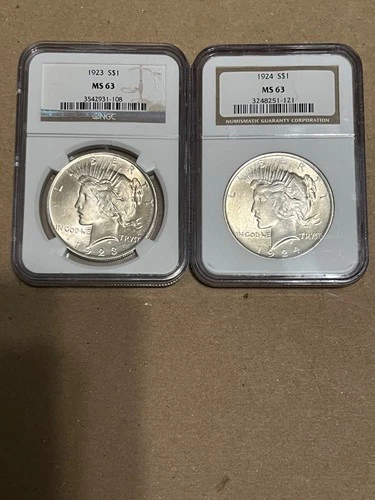 1923 & 1924 Peace Dollars (Lot of 2) NGC MS 63 Free Shipping!