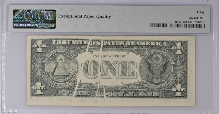 1969 $1 FEDERAL RESERVE NOTE ERROR -3 GUTTER FOLDS.PMG VF 30EPQ - Image 2 of 2