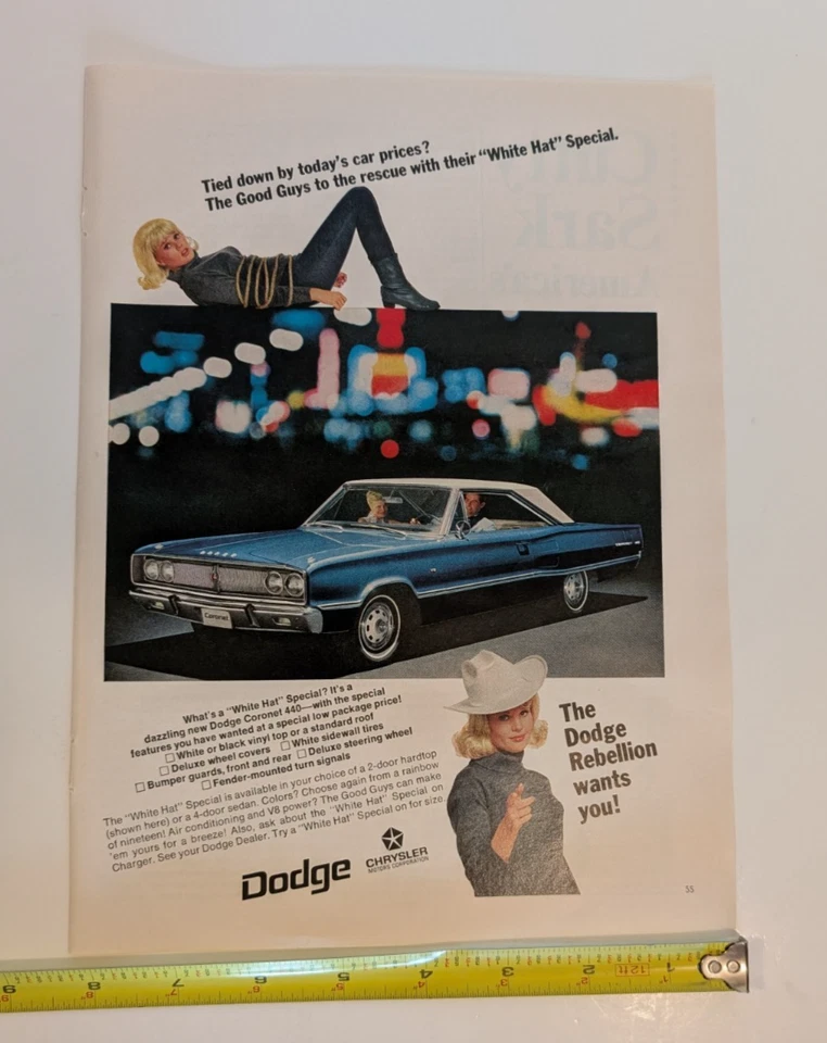 1967 DODGE CORONET 440 WHITE HAT SPECIAL ADVERTISEMENT PRINT AD ORIGINAL Foto 4 de 4