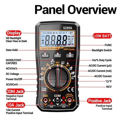 SZ855 SZ856 Digital Multimeter 4000 Counts AC DC Voltage Tester with Data Hold