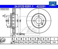 2 St. Bremsscheibe ATE 24.0122-0281.1 für VW UP! Load UP