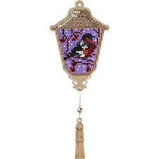 DIY Bead embroidery kit on wood Christmas Lantern Bullfinch Craft gift