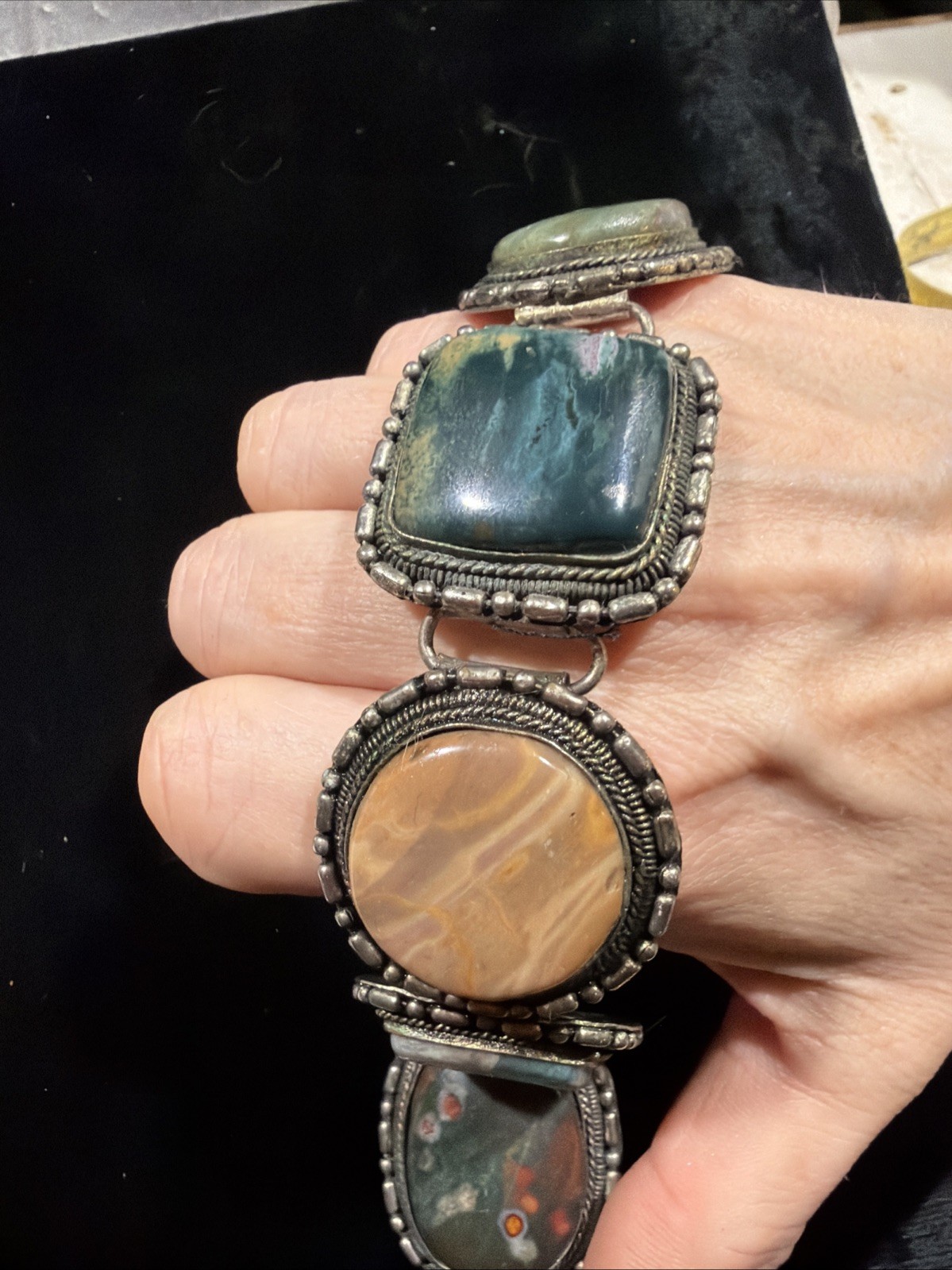 Vintage Multi-Stone Statement Bezeled Silver-tone… - image 10