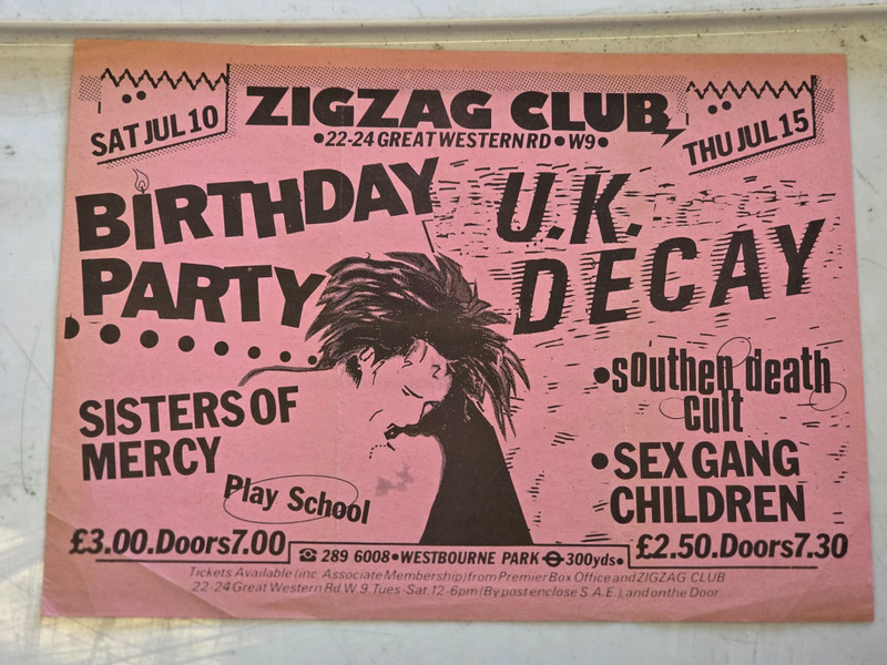Birthday Party, Sisters of Mercy, Southern Death Cult Original gig punk flyer