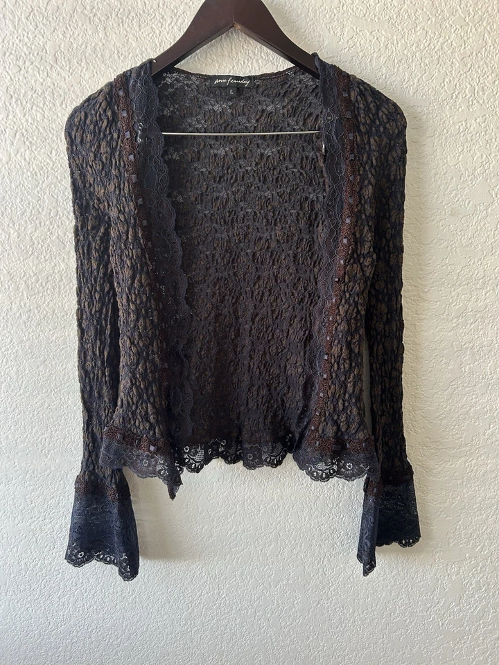 Cárdigan De Colección Y2K Ann Ferriday Azul Marino Encaje Talla L Bosque Hada Bruja Goblincore Foto 2 de 4