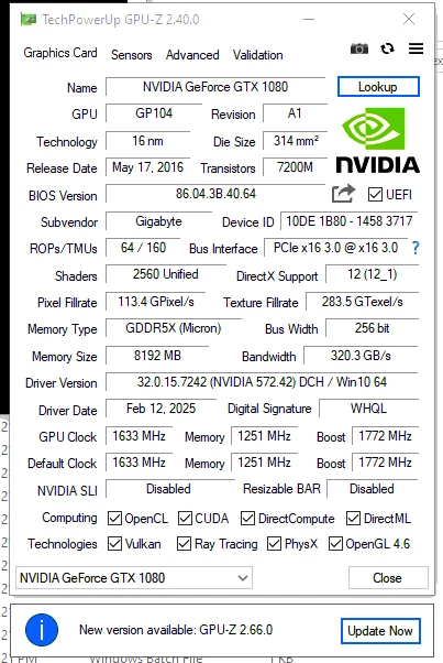 GIGABYTE GeForce GTX 1080 WINDFORCE OC 8G Graphics Card - GV-N1080WF3OC-8GD - Image 3 of 3