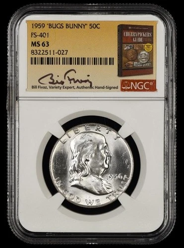 1959 Franklin Half Dollar NGC MS63 Bugs Bunny Bill Fivaz Signature Label