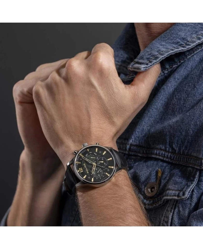 Reloj informal de cuarzo analógico POLICE para hombre clásico vestido esfera verde impermeable redondo Foto 4 de 4