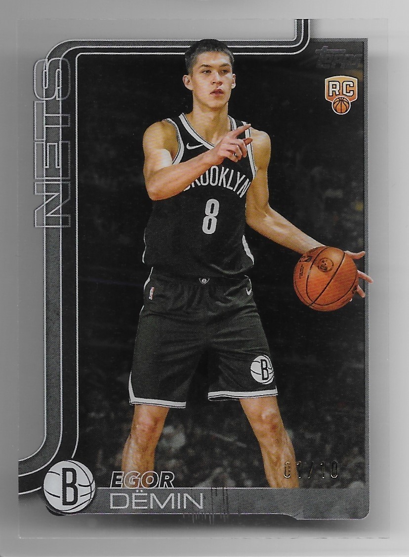 01/10 egor demin 2025-26 topps clear plastic parallel rc rookie card #208 nets