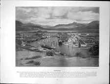 Old Print Portmadoc Port Cardigan Bay Harrogate Bog Gardens Sulphur Well