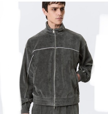 WEEKDAY Mens Loose Velour Track Jacket Grey Small