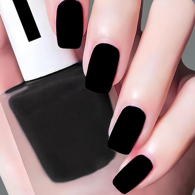 Black Matte Nail Color, Fast Dry Air Dry Nail Paint, Jet Black Gel Effect Polish