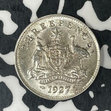 1927 Australia 3 Pence Threepence Lot#JM0593 Silver! High Grade! Beautiful!
