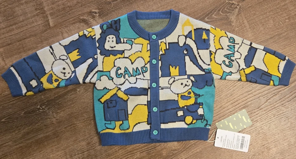 Pullover Labishu Kinderpullover Gr. 3-4T Bears Camp blau grün Knopfleiste