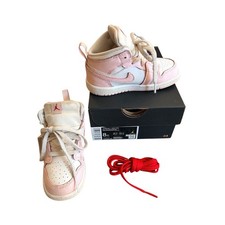 Jordan 1 Mid TD Pink Foam Fire Red Little Kids Girls Size 8c