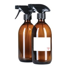 TEC 500ml Amber Glass Spray Bottles UK Made 65% Recycled Glass With Labels Small
