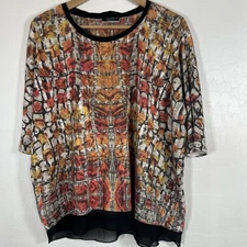 INOAH Shirt Multicolor Multi Print Abstract Knit Dolman Small Art To Wear