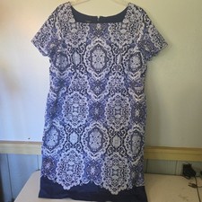 Talbots Plus Petite Blue Floral Cotton Dress Womens 16wp Lined Short Sleeve 