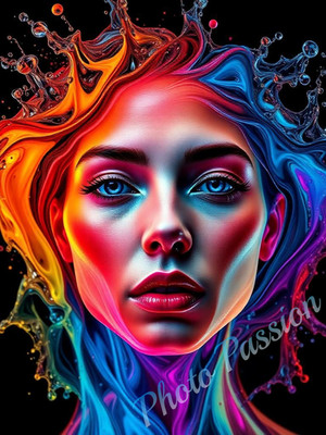 Foto A4 Portrait Frau künstlerische Farben Poster Kunstdruck Deko (4007)