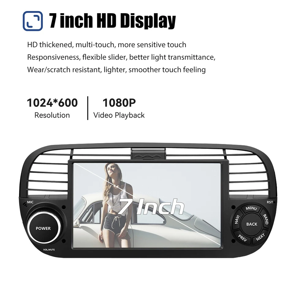 7" Car Radio Stereo Fit Appple Carplay FM For Fiat 500 2007-2015 +CAM Android 14 - Image 3 of 4