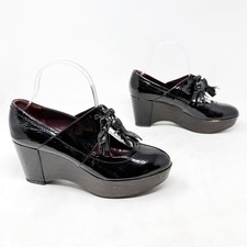 Sonia Rykiel Size 7.5 Black Patent Leather Platform Wedges Tasseled Oxford Heels