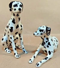 Vintage 1960's Pair Dalmatian Dogs Ceramic Glazed Unmarked EUC 6 x 5"x 8"