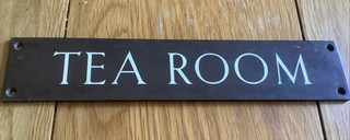 Vintage Bronze/ Brass Door Sign Tea Room With Enamel Lettering