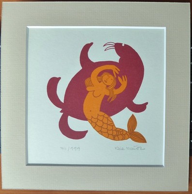 RIE MUNOZ 1921-2015 Mermaid & Walrus SERIGRAPH 1985 Lufthansa Hand
