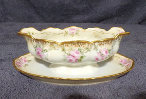 Vintage Imperial Heinrich H & Co REGENT Gold Trim Gravy Boat Attached Underplate