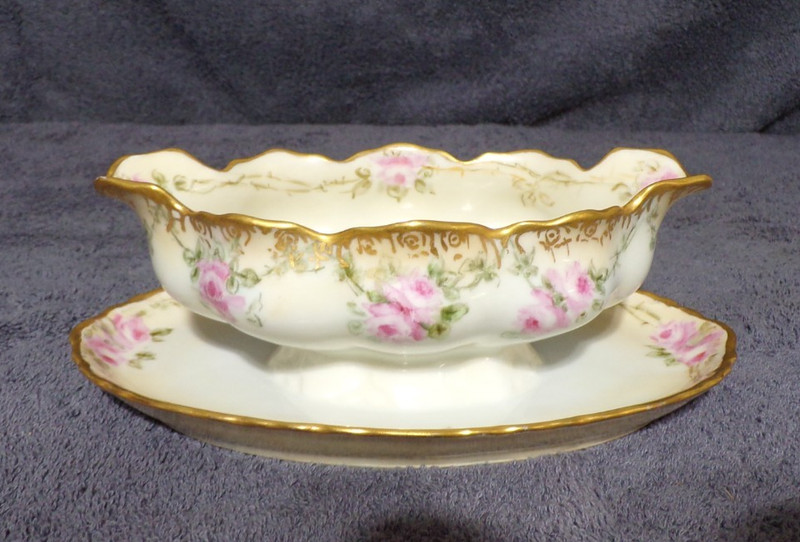 Vintage Imperial Heinrich H & Co REGENT Gold Trim Gravy Boat Attached Underplate
