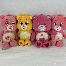 Lot of 4 Care Bears Plush Love-A-Lot Laugh-A-Lot Secret Bear Pink Yellow 8"