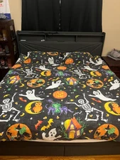 VTG Halloween Full Size Bedding Ghosts Skeletons Pumpkins Witches Haunted House
