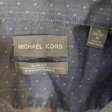 Michael Kors Dress Shirt Mens 15 32/33 M Blue Slim Fit Stretch Micro Diamond