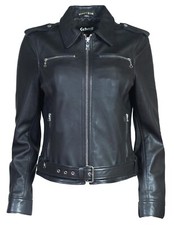 Schott Womens Leather Jacket Motorcyle Biker Black Lambskin S Small