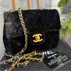 Chanel 90s Vintage Quilted Velvet Mini Square Classic Single Flap Crossbody