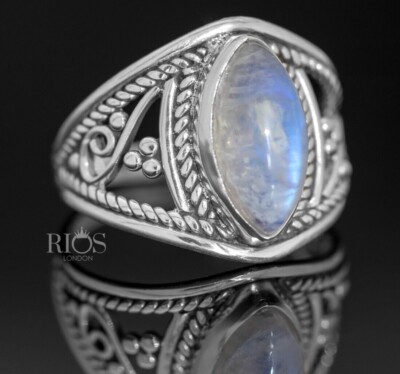 Neu 925 Sterling Silber Marquise Mondstein Edelstein Damen Boho Ring Verpackt