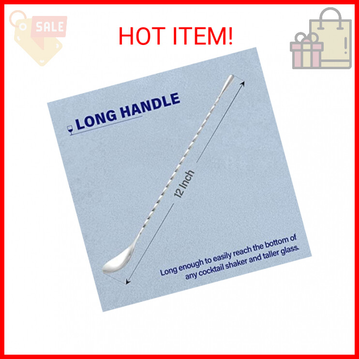 Briout Bar Spoon Cocktail Mixing Stirrers for Drink, Stainless Steel 12 Inches L