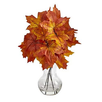  18in. Autumn Maple Leaf Artificial Plant in Glass Planter 