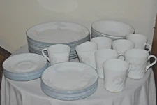 Pink Trio Corelle Impressions 36 piece Saucers Bowls cups plates service 8 EUC
