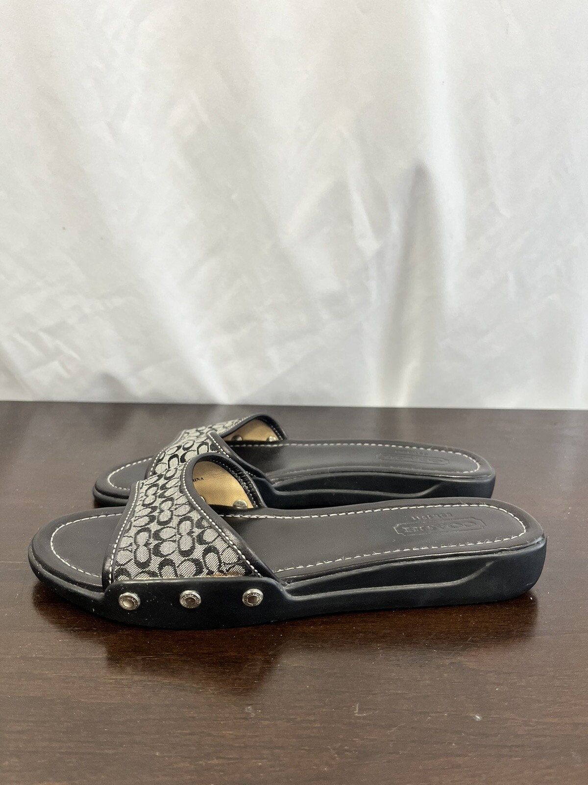Coach Augusta Black Slides Flat Sandals Leather Size 7.5 US | eBay