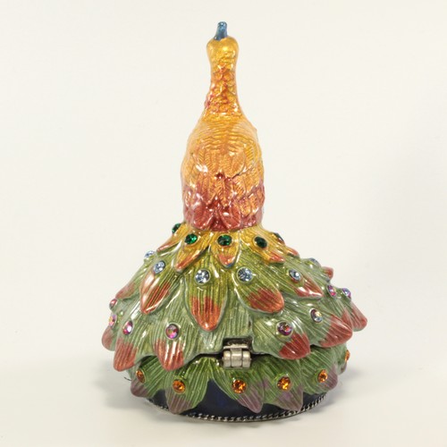 Bejeweled peacock trinket box, Faberge figurine, with crystals in navy/multi - Picture 3 of 5