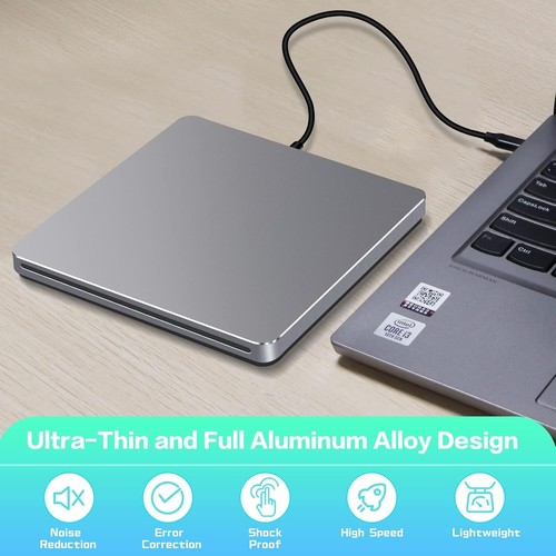 NOLYTH External DVD Drive USB C SuperDrive for Apple, Slot-in CD DVD External - Photo 4/6