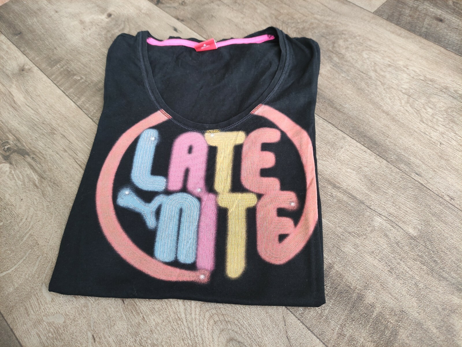 Puma Women's Black Long Sleeve T-Shirt Deep Night Print Logo Size S