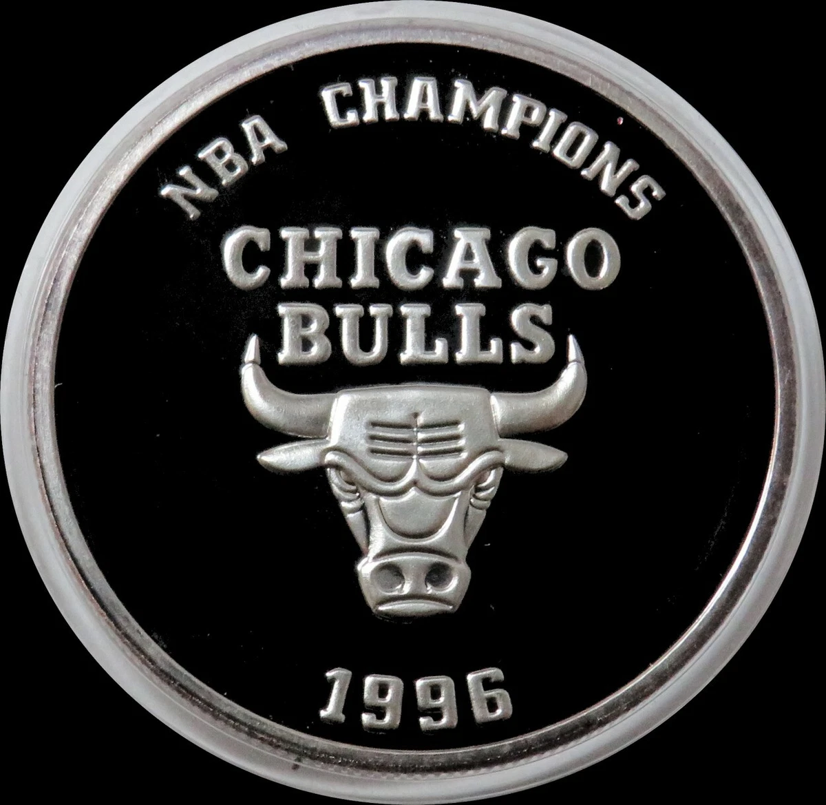 1996 CHICAGO BULLS 1 OZ SILVER OFFICAL NBA CHAMPIONS PROOF ROUND
