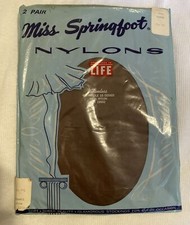 VINTAGE 2 Pair Miss Springfoot Nylons GARTER STOCKINGS Coffee Color Size 8 1/2