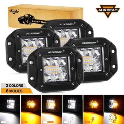 AUXBEAM 5'' INCH Flush Mount LED Work Light Pods White/Amber Backup Offroad SUV