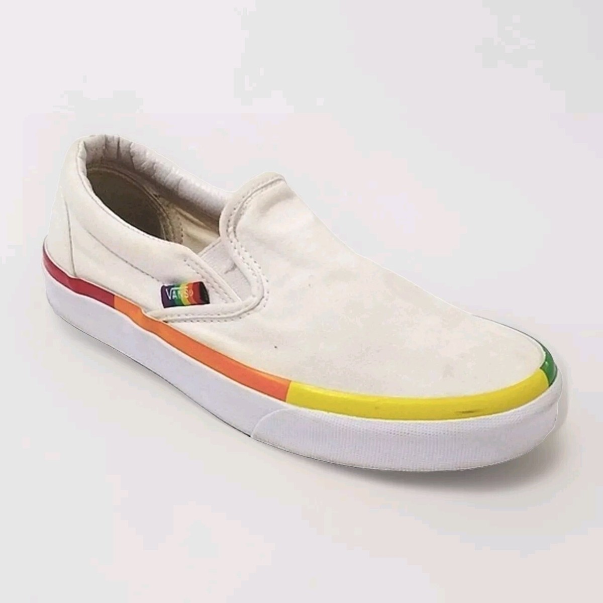Vans Classic Slip-On Rainbow Foxing Mens Size 10 White Athletic Shoes Sneakers Vans Classic Slip On Rainbow Foxing White Rainbow Canvas  main image 4