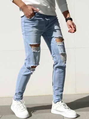 Ripped Slant Pockets Tapered Jeans By Clicks Trends