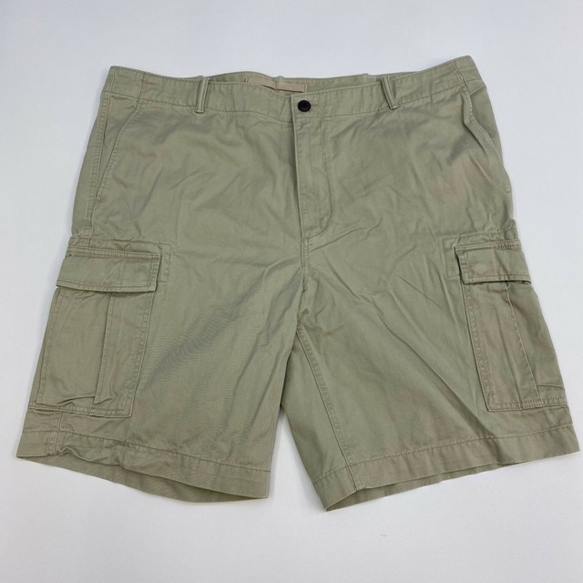 Lands' End Cargo Shorts Mens 44 Tan Flat Front 100 Cotton Zip Fly